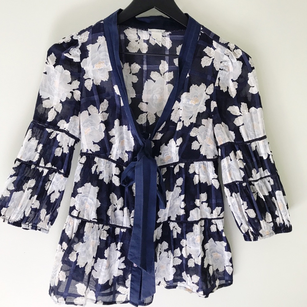 Anthropologie - Odille  | Sheer Blue Floral Top